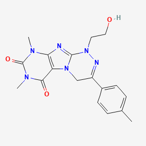 molecular formula C18H20N6O3 B4326678 1-(2-hydroxyethyl)-7,9-dimethyl-3-(4-methylphenyl)-1,4-dihydro[1,2,4]triazino[3,4-f]purine-6,8(7H,9H)-dione 