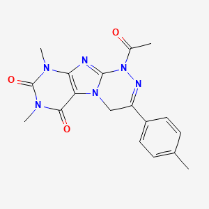 molecular formula C18H18N6O3 B4326681 1-acetyl-7,9-dimethyl-3-(4-methylphenyl)-1,4-dihydro[1,2,4]triazino[3,4-f]purine-6,8(7H,9H)-dione 