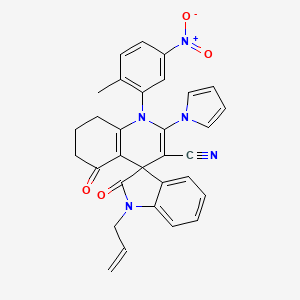 molecular formula C31H25N5O4 B4326783 1-allyl-1'-(2-methyl-5-nitrophenyl)-2,5'-dioxo-2'-(1H-pyrrol-1-yl)-1,2,5',6',7',8'-hexahydro-1'H-spiro[indole-3,4'-quinoline]-3'-carbonitrile 