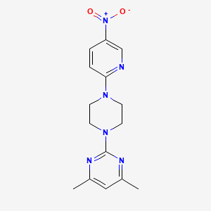 molecular formula C15H18N6O2 B4326796 4,6-dimethyl-2-[4-(5-nitropyridin-2-yl)piperazin-1-yl]pyrimidine 