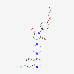 molecular formula C26H27ClN4O3 B4326804 3-[4-(7-chloroquinolin-4-yl)piperazin-1-yl]-1-(4-propoxyphenyl)pyrrolidine-2,5-dione 
