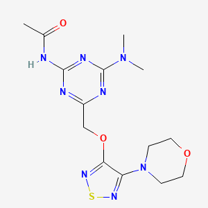 molecular formula C14H20N8O3S B4326843 N-(4-(dimethylamino)-6-{[(4-morpholin-4-yl-1,2,5-thiadiazol-3-yl)oxy]methyl}-1,3,5-triazin-2-yl)acetamide 