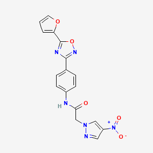 molecular formula C17H12N6O5 B4326868 N-{4-[5-(2-furyl)-1,2,4-oxadiazol-3-yl]phenyl}-2-(4-nitro-1H-pyrazol-1-yl)acetamide 