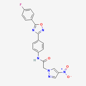 molecular formula C19H13FN6O4 B4326894 N-{4-[5-(4-fluorophenyl)-1,2,4-oxadiazol-3-yl]phenyl}-2-(4-nitro-1H-pyrazol-1-yl)acetamide 