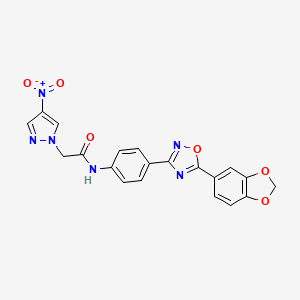 molecular formula C20H14N6O6 B4326898 N-{4-[5-(1,3-benzodioxol-5-yl)-1,2,4-oxadiazol-3-yl]phenyl}-2-(4-nitro-1H-pyrazol-1-yl)acetamide 
