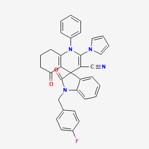 molecular formula C34H25FN4O2 B4327066 1-(4-fluorobenzyl)-2,5'-dioxo-1'-phenyl-2'-(1H-pyrrol-1-yl)-1,2,5',6',7',8'-hexahydro-1'H-spiro[indole-3,4'-quinoline]-3'-carbonitrile 