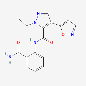 molecular formula C16H15N5O3 B4327108 N-[2-(aminocarbonyl)phenyl]-1-ethyl-4-isoxazol-5-yl-1H-pyrazole-5-carboxamide 