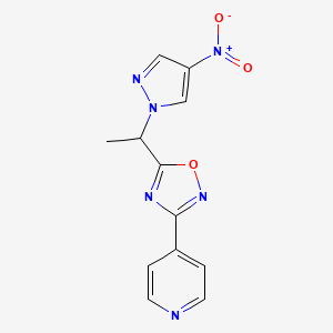 molecular formula C12H10N6O3 B4327128 4-{5-[1-(4-nitro-1H-pyrazol-1-yl)ethyl]-1,2,4-oxadiazol-3-yl}pyridine 