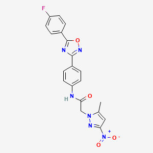 molecular formula C20H15FN6O4 B4327140 N-{4-[5-(4-fluorophenyl)-1,2,4-oxadiazol-3-yl]phenyl}-2-(5-methyl-3-nitro-1H-pyrazol-1-yl)acetamide 