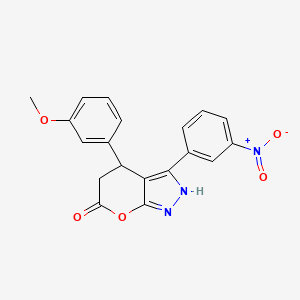 molecular formula C19H15N3O5 B4327186 4-(3-methoxyphenyl)-3-(3-nitrophenyl)-4,5-dihydropyrano[2,3-c]pyrazol-6(1H)-one 