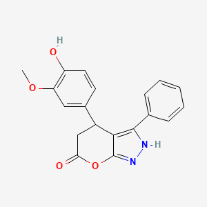 molecular formula C19H16N2O4 B4327193 4-(4-hydroxy-3-methoxyphenyl)-3-phenyl-4,5-dihydropyrano[2,3-c]pyrazol-6(1H)-one 