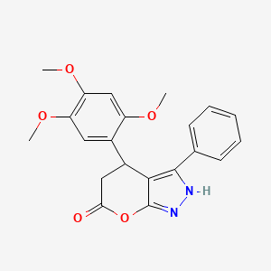 molecular formula C21H20N2O5 B4327213 3-phenyl-4-(2,4,5-trimethoxyphenyl)-4,5-dihydropyrano[2,3-c]pyrazol-6(1H)-one 