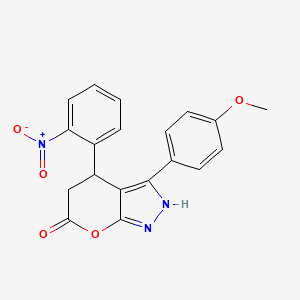 molecular formula C19H15N3O5 B4327215 3-(4-methoxyphenyl)-4-(2-nitrophenyl)-4,5-dihydropyrano[2,3-c]pyrazol-6(1H)-one 