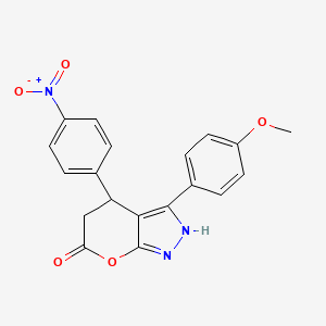 molecular formula C19H15N3O5 B4327221 3-(4-methoxyphenyl)-4-(4-nitrophenyl)-4,5-dihydropyrano[2,3-c]pyrazol-6(1H)-one 