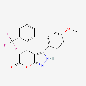 molecular formula C20H15F3N2O3 B4327224 3-(4-methoxyphenyl)-4-[2-(trifluoromethyl)phenyl]-4,5-dihydropyrano[2,3-c]pyrazol-6(1H)-one 