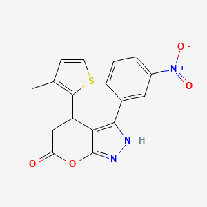 molecular formula C17H13N3O4S B4327235 4-(3-methyl-2-thienyl)-3-(3-nitrophenyl)-4,5-dihydropyrano[2,3-c]pyrazol-6(1H)-one 