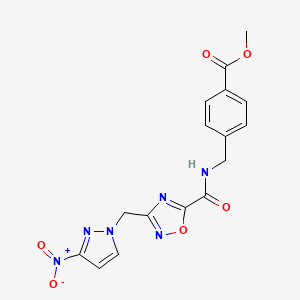 molecular formula C16H14N6O6 B4327262 methyl 4-{[({3-[(3-nitro-1H-pyrazol-1-yl)methyl]-1,2,4-oxadiazol-5-yl}carbonyl)amino]methyl}benzoate 