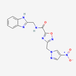 molecular formula C15H12N8O4 B4327340 N-(1H-benzimidazol-2-ylmethyl)-3-[(4-nitro-1H-pyrazol-1-yl)methyl]-1,2,4-oxadiazole-5-carboxamide 
