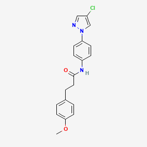 molecular formula C19H18ClN3O2 B4327368 N-[4-(4-chloro-1H-pyrazol-1-yl)phenyl]-3-(4-methoxyphenyl)propanamide 