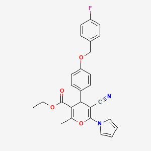 molecular formula C27H23FN2O4 B4327393 ethyl 5-cyano-4-{4-[(4-fluorobenzyl)oxy]phenyl}-2-methyl-6-(1H-pyrrol-1-yl)-4H-pyran-3-carboxylate 