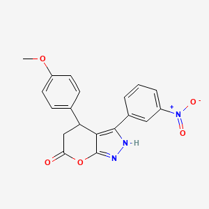 molecular formula C19H15N3O5 B4327400 4-(4-methoxyphenyl)-3-(3-nitrophenyl)-4,5-dihydropyrano[2,3-c]pyrazol-6(1H)-one 