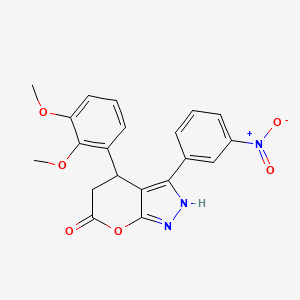 molecular formula C20H17N3O6 B4327402 4-(2,3-dimethoxyphenyl)-3-(3-nitrophenyl)-4,5-dihydropyrano[2,3-c]pyrazol-6(1H)-one 