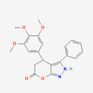 molecular formula C21H20N2O5 B4327413 3-phenyl-4-(3,4,5-trimethoxyphenyl)-4,5-dihydropyrano[2,3-c]pyrazol-6(1H)-one 