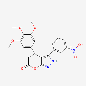 molecular formula C21H19N3O7 B4327416 3-(3-nitrophenyl)-4-(3,4,5-trimethoxyphenyl)-4,5-dihydropyrano[2,3-c]pyrazol-6(1H)-one 
