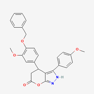 molecular formula C27H24N2O5 B4327424 4-[4-(benzyloxy)-3-methoxyphenyl]-3-(4-methoxyphenyl)-4,5-dihydropyrano[2,3-c]pyrazol-6(1H)-one 