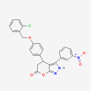 molecular formula C25H18ClN3O5 B4327432 4-{4-[(2-chlorobenzyl)oxy]phenyl}-3-(3-nitrophenyl)-4,5-dihydropyrano[2,3-c]pyrazol-6(1H)-one 