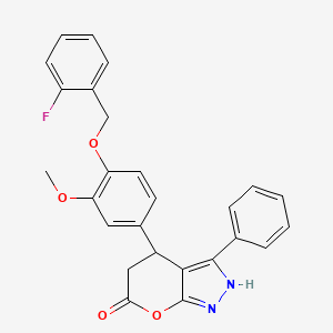 molecular formula C26H21FN2O4 B4327438 4-{4-[(2-fluorobenzyl)oxy]-3-methoxyphenyl}-3-phenyl-4,5-dihydropyrano[2,3-c]pyrazol-6(1H)-one 
