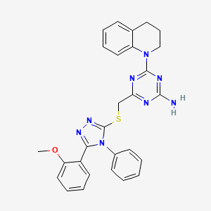 molecular formula C28H26N8OS B4327474 4-(3,4-dihydroquinolin-1(2H)-yl)-6-({[5-(2-methoxyphenyl)-4-phenyl-4H-1,2,4-triazol-3-yl]thio}methyl)-1,3,5-triazin-2-amine 