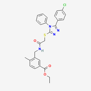 molecular formula C27H25ClN4O3S B4327481 ethyl 3-{[({[5-(4-chlorophenyl)-4-phenyl-4H-1,2,4-triazol-3-yl]thio}acetyl)amino]methyl}-4-methylbenzoate 
