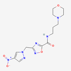 molecular formula C14H19N7O5 B4327657 N-(3-morpholin-4-ylpropyl)-3-[(4-nitro-1H-pyrazol-1-yl)methyl]-1,2,4-oxadiazole-5-carboxamide 