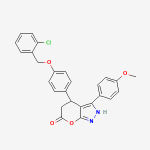 molecular formula C26H21ClN2O4 B4327677 4-{4-[(2-chlorobenzyl)oxy]phenyl}-3-(4-methoxyphenyl)-4,5-dihydropyrano[2,3-c]pyrazol-6(1H)-one 
