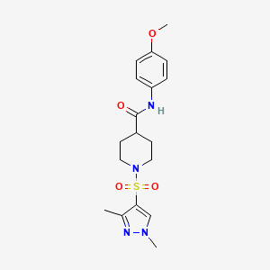 molecular formula C18H24N4O4S B4327693 1-[(1,3-dimethyl-1H-pyrazol-4-yl)sulfonyl]-N-(4-methoxyphenyl)piperidine-4-carboxamide 