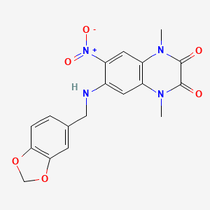 molecular formula C18H16N4O6 B4327700 6-[(1,3-benzodioxol-5-ylmethyl)amino]-1,4-dimethyl-7-nitro-1,4-dihydroquinoxaline-2,3-dione 