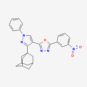 molecular formula C27H25N5O3 B4327706 2-[3-(1-adamantyl)-1-phenyl-1H-pyrazol-4-yl]-5-(3-nitrophenyl)-1,3,4-oxadiazole 