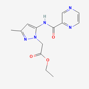 molecular formula C13H15N5O3 B4327774 ethyl {3-methyl-5-[(pyrazin-2-ylcarbonyl)amino]-1H-pyrazol-1-yl}acetate 