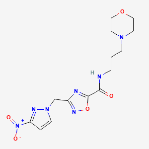 molecular formula C14H19N7O5 B4327777 N-(3-morpholin-4-ylpropyl)-3-[(3-nitro-1H-pyrazol-1-yl)methyl]-1,2,4-oxadiazole-5-carboxamide 