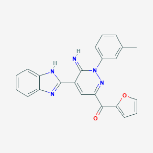 molecular formula C23H17N5O2 B432781 [5-(1H-benzimidazol-2-yl)-6-imino-1-(3-methylphenyl)-1,6-dihydro-3-pyridazinyl](2-furyl)methanone 