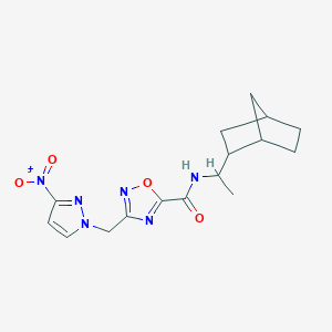 molecular formula C16H20N6O4 B4327878 N-(1-bicyclo[2.2.1]hept-2-ylethyl)-3-[(3-nitro-1H-pyrazol-1-yl)methyl]-1,2,4-oxadiazole-5-carboxamide 