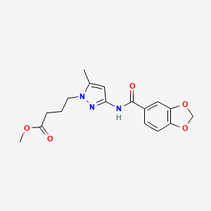 molecular formula C17H19N3O5 B4327893 methyl 4-{3-[(1,3-benzodioxol-5-ylcarbonyl)amino]-5-methyl-1H-pyrazol-1-yl}butanoate 