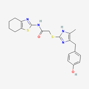 molecular formula C20H22N4O2S2 B4327968 2-{[5-(4-hydroxybenzyl)-4-methyl-1H-imidazol-2-yl]thio}-N-(4,5,6,7-tetrahydro-1,3-benzothiazol-2-yl)acetamide 