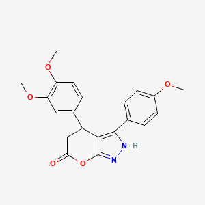 molecular formula C21H20N2O5 B4328013 4-(3,4-dimethoxyphenyl)-3-(4-methoxyphenyl)-4,5-dihydropyrano[2,3-c]pyrazol-6(1H)-one 
