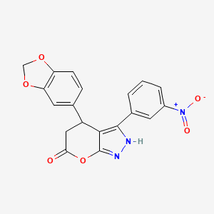 molecular formula C19H13N3O6 B4328021 4-(1,3-benzodioxol-5-yl)-3-(3-nitrophenyl)-4,5-dihydropyrano[2,3-c]pyrazol-6(1H)-one 