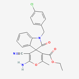 ethyl 6'-amino-1-(4-chlorobenzyl)-5'-cyano-2'-methyl-2-oxo-1,2-dihydrospiro[indole-3,4'-pyran]-3'-carboxylate