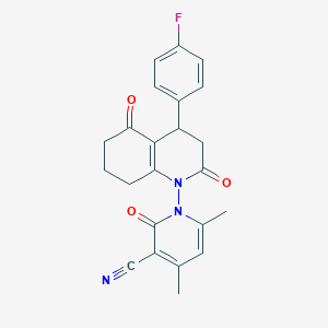 molecular formula C23H20FN3O3 B4328054 1-[4-(4-fluorophenyl)-2,5-dioxo-3,4,5,6,7,8-hexahydroquinolin-1(2H)-yl]-4,6-dimethyl-2-oxo-1,2-dihydropyridine-3-carbonitrile 