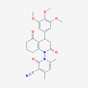 molecular formula C26H27N3O6 B4328062 1-[2,5-dioxo-4-(3,4,5-trimethoxyphenyl)-3,4,5,6,7,8-hexahydroquinolin-1(2H)-yl]-4,6-dimethyl-2-oxo-1,2-dihydropyridine-3-carbonitrile 