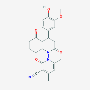 molecular formula C24H23N3O5 B4328069 1-[4-(4-hydroxy-3-methoxyphenyl)-2,5-dioxo-3,4,5,6,7,8-hexahydroquinolin-1(2H)-yl]-4,6-dimethyl-2-oxo-1,2-dihydropyridine-3-carbonitrile 